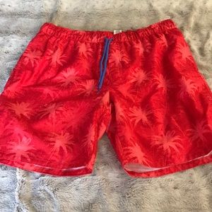Mens swim trunks red palm tree print L mesh lining pockets NEW ❗️🌴